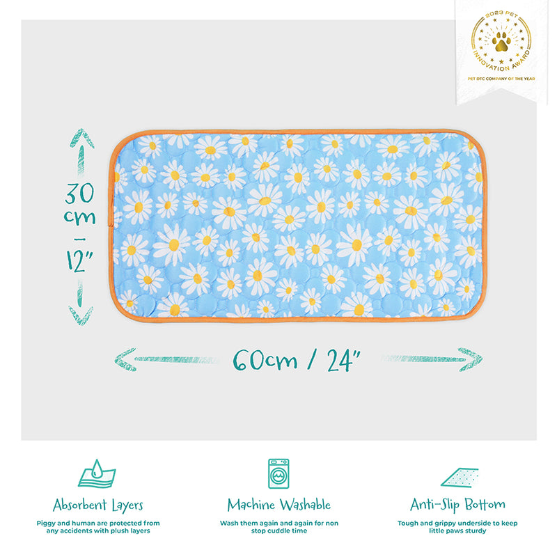 Kavee patterned lap pad in daisy print - image showing product dimensions