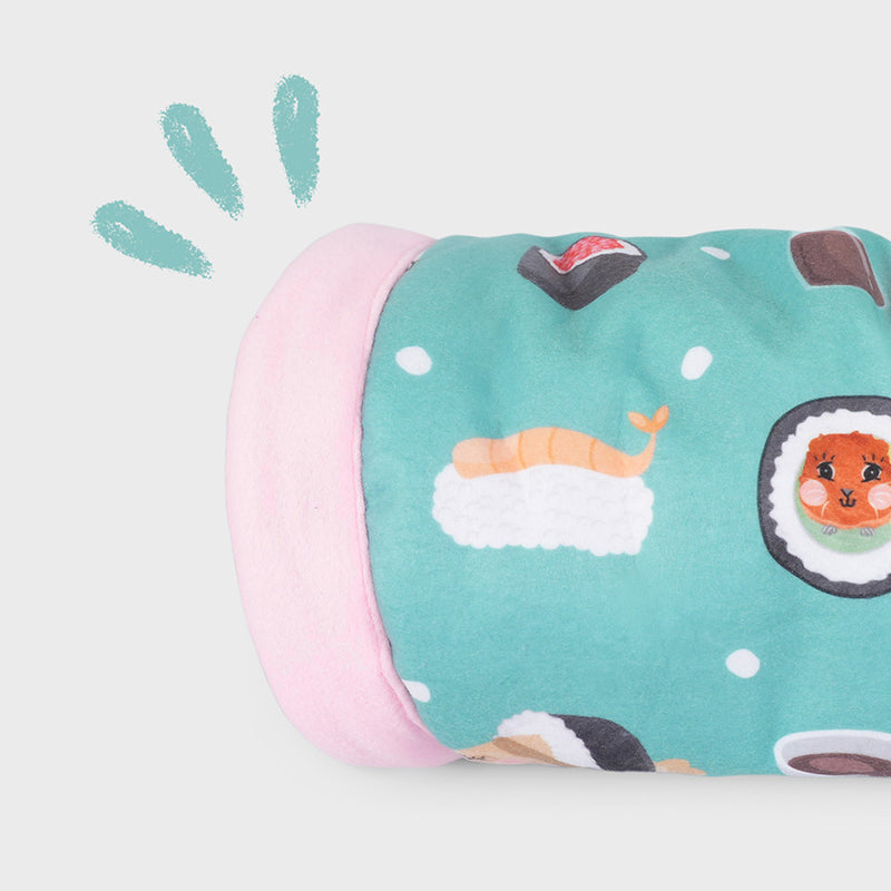 Kavee limited edition sushi design fleece tunnel on grey background with illustration