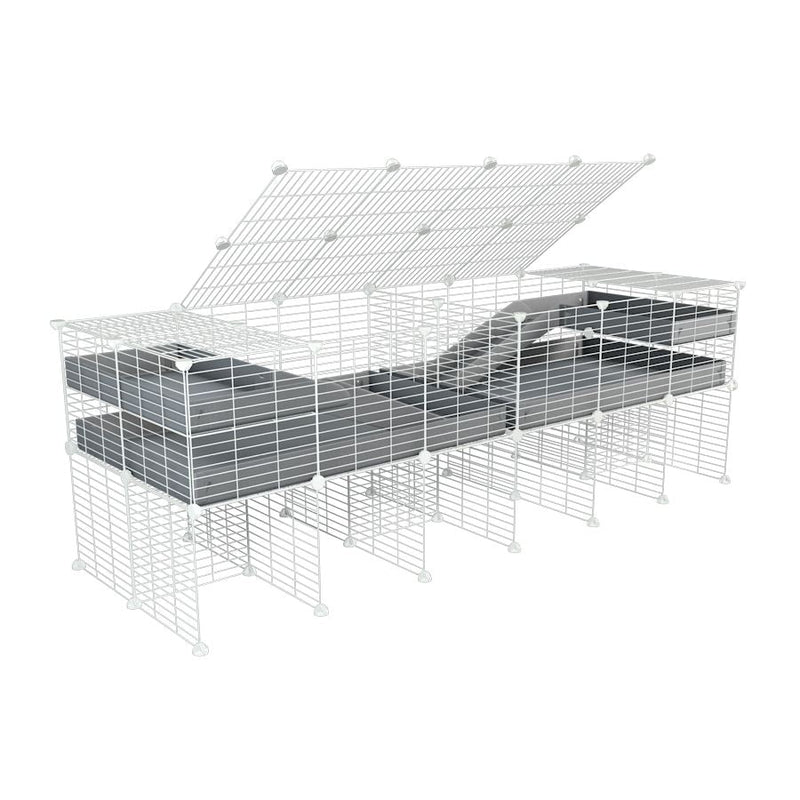 A 6x2 white C&C cage with lid divider stand loft ramp for guinea pig fighting or quarantine with gray coroplast from brand kavee