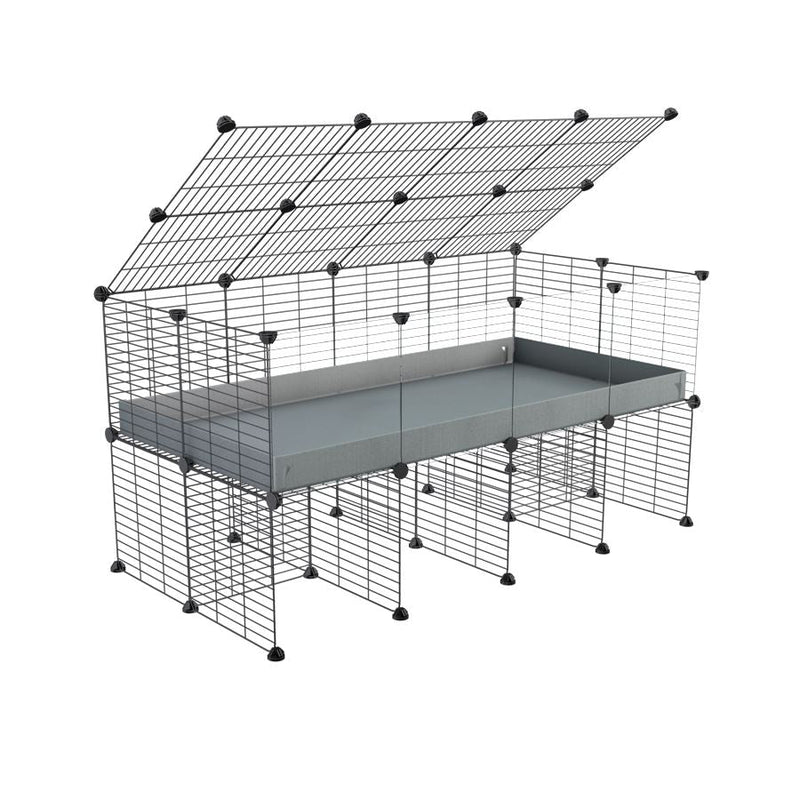 a 4x2 C&C cage with clear transparent perspex acrylic windows  for guinea pigs with a stand and a top gray plastic safe grids by kavee