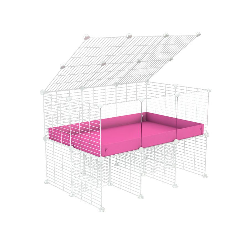 a 3x2 C&C cage with clear transparent perspex acrylic windows  for guinea pigs with a stand and a top pink plastic safe white grids by kavee