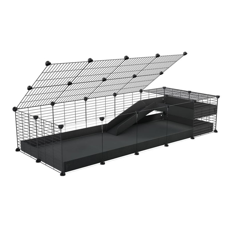 a 2x5 C and C guinea pig cage with clear transparent plexiglass acrylic panels  with loft ramp lid small hole size grids black coroplast kavee