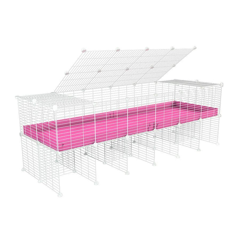 a 6x2 C&C cage for guinea pigs with a stand and a top pink plastic safe white grids by kavee