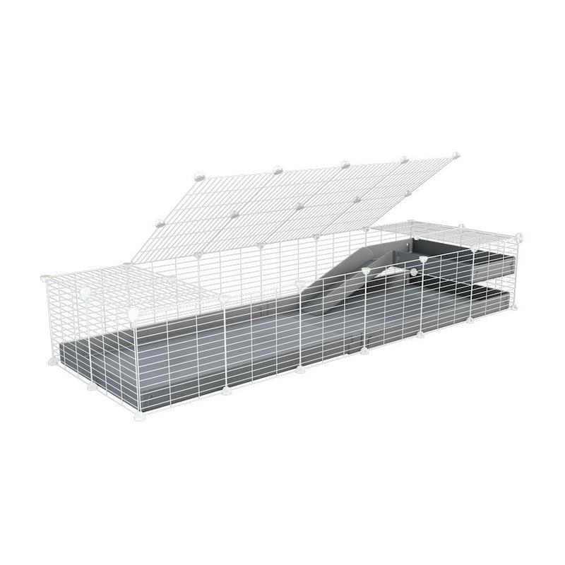 a 2x6 C and C guinea pig cage with loft ramp lid small hole size white C&C grids gray coroplast kavee