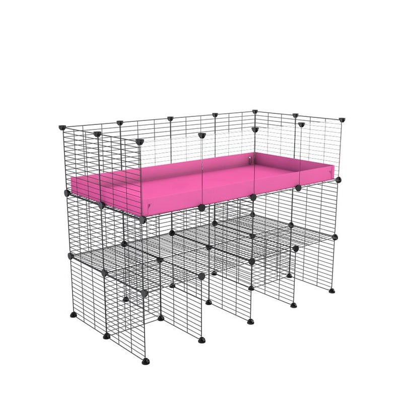a tall 4x2 C&C guinea pigs cage with clear transparent plexiglass acrylic panels  with a double stand pink coroplast and safe baby bars grids sold in USA by kavee