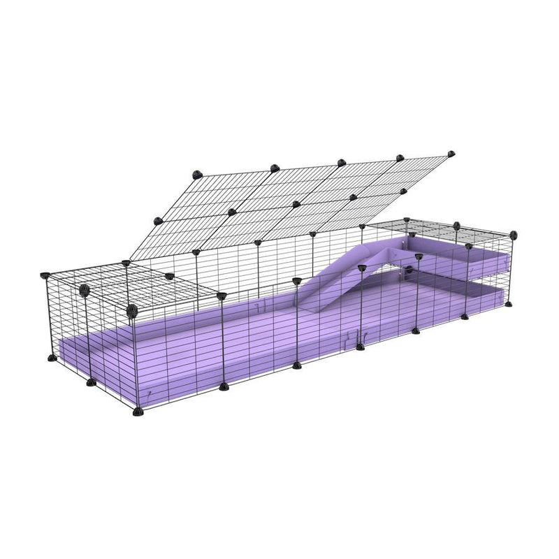 a 2x6 C and C guinea pig cage with loft ramp lid small hole size grids purple lilac pastel coroplast kavee