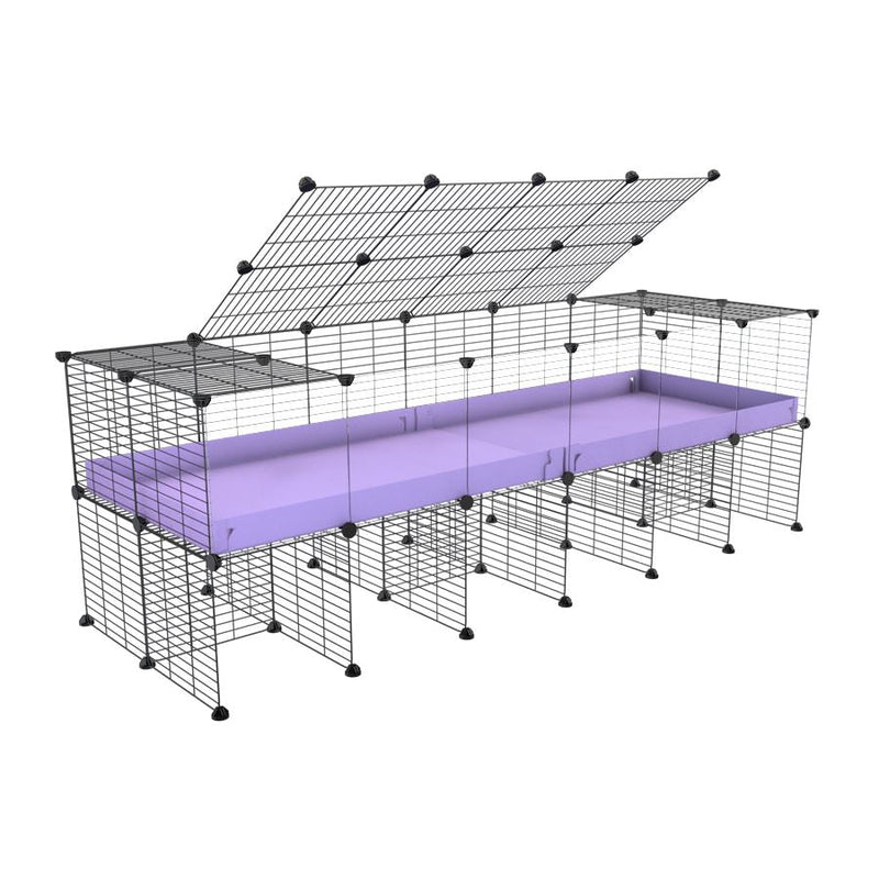 a 6x2 C&C cage with clear transparent perspex acrylic windows  for guinea pigs with a stand and a top purple lilac pastel plastic safe grids by kavee