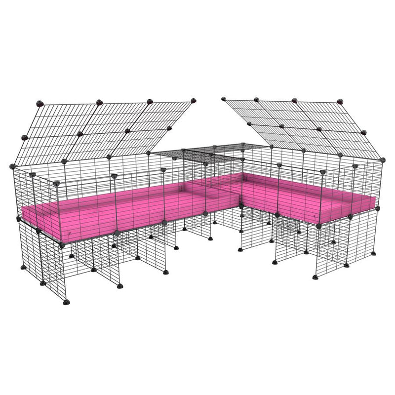 A 8x2 L-shape C&C cage with lid divider stand for guinea pig fighting or quarantine with pink coroplast from brand kavee