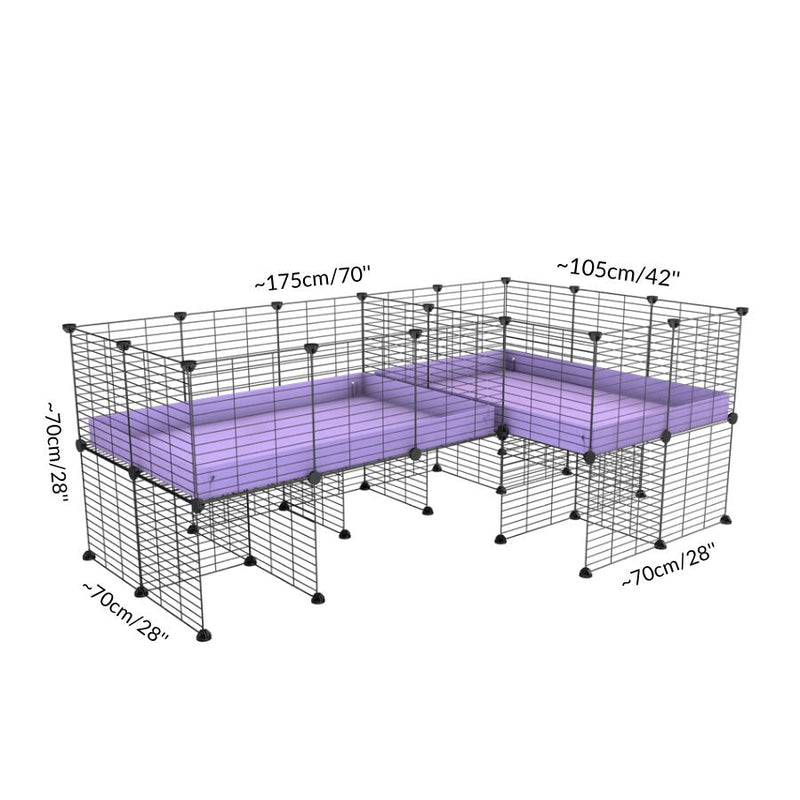 Size and dimension of A 6x2 L-shape C&C cage with divider stand for guinea pigs fighting or quarantine from brand kavee