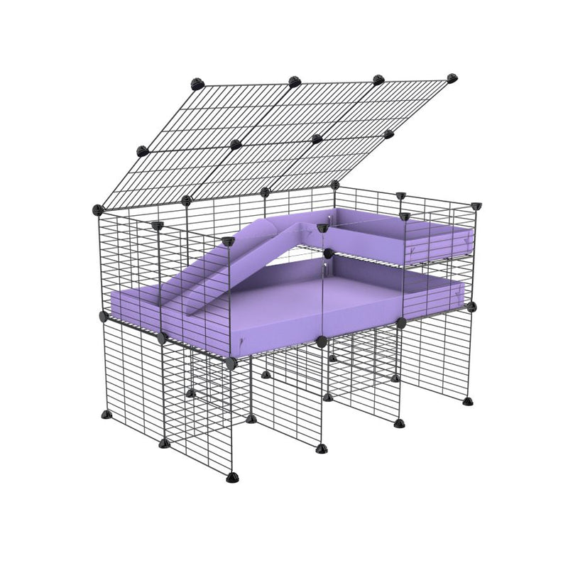A 2x3 C and C guinea pig cage with clear transparent plexiglass acrylic panels  with stand loft ramp lid small size meshing safe grids purple lilac pastel correx sold in USA