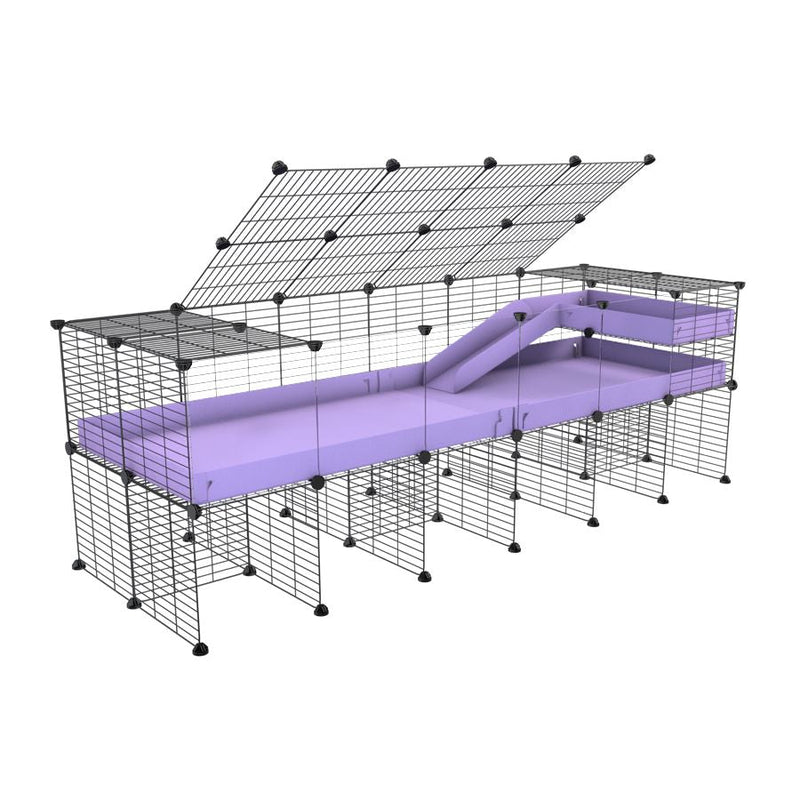 A 2x6 C and C guinea pig cage with clear transparent plexiglass acrylic panels  with stand loft ramp lid small size meshing safe grids purple lilac pastel correx sold in USA