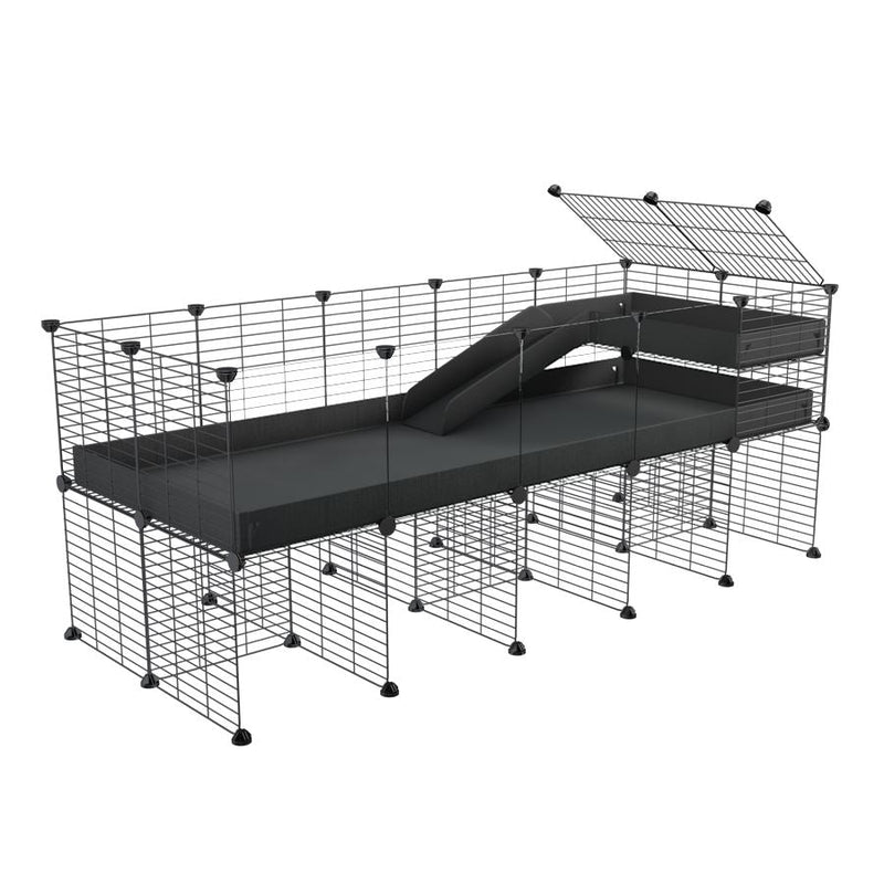 a 5x2 CC guinea pig cage with clear transparent plexiglass acrylic panels  with stand loft ramp small mesh grids black corroplast by brand kavee