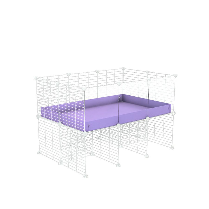a 3x2 CC cage with clear transparent plexiglass acrylic panels  for guinea pigs with a stand purple lilac pastel correx and white grids sold in USA by kavee