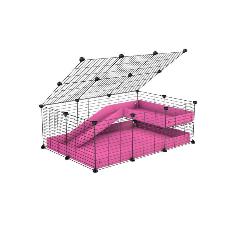a 2x3 C and C guinea pig cage with loft ramp lid small hole size grids pink coroplast kavee