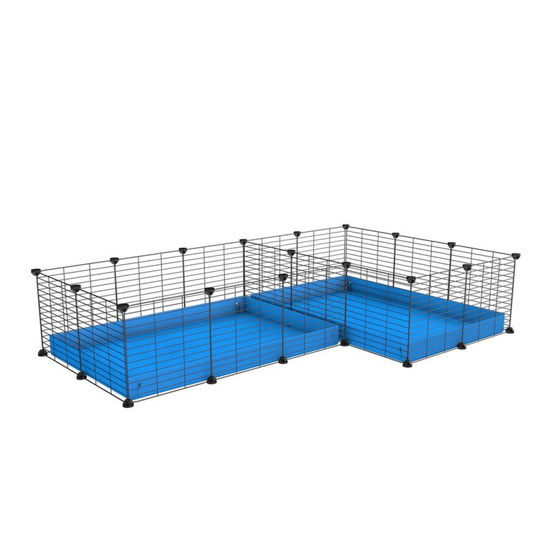 A 6x2 L-shape C&C cage with divider for guinea pig fighting or quarantine with blue correx from brand kavee