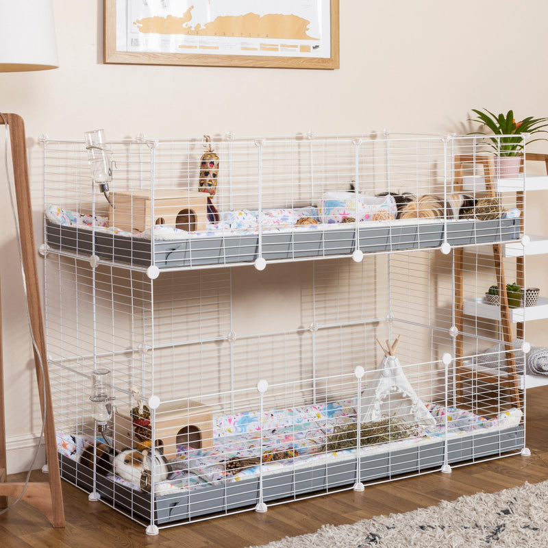 white C&C cage double 4x2 two levels for guinea pigs with grey coroplast by kavee