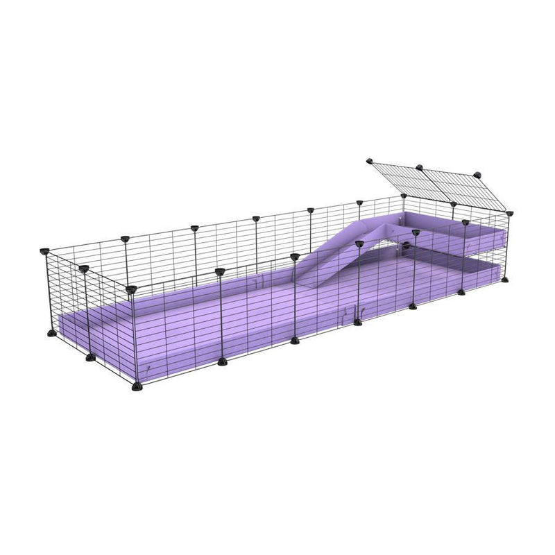 a 6x2 C&C guinea pig cage with a loft and a ramp purple lilac pastel coroplast sheet and baby bars by kavee