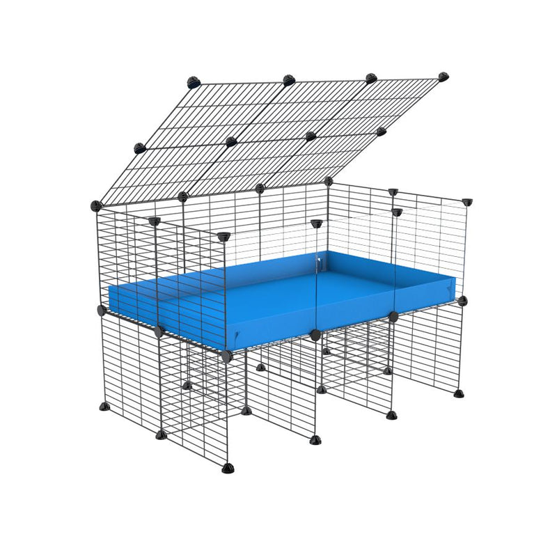 a 3x2 C&C cage with clear transparent perspex acrylic windows  for guinea pigs with a stand and a top blue plastic safe grids by kavee