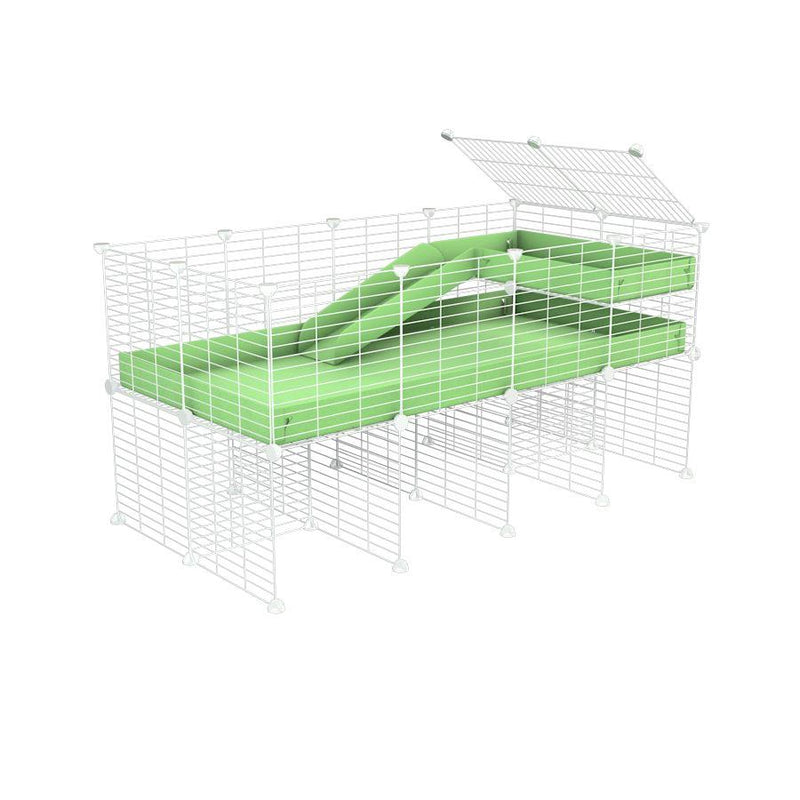 a 4x2 CC guinea pig cage with stand loft ramp small mesh white grids green pastel pistachio corroplast by brand kavee