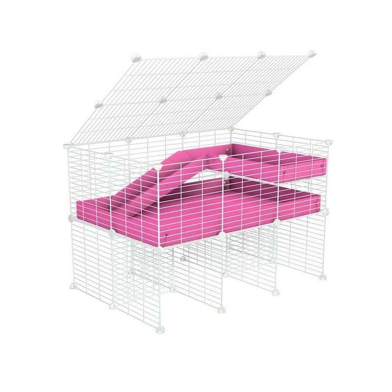 A 2x3 C and C guinea pig cage with stand loft ramp lid small size meshing safe white C&C grids pink correx sold in USA
