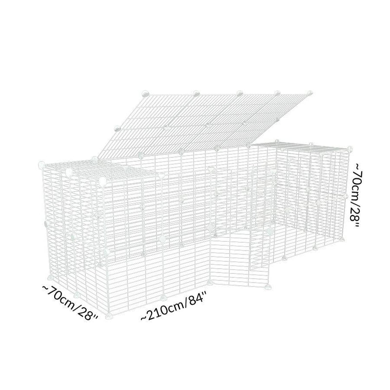 Dimensions of a tall 6x2 outdoor modular run with a top and baby bars safe C&C white C and C grids for guinea pigs or Rabbits by brand kavee 