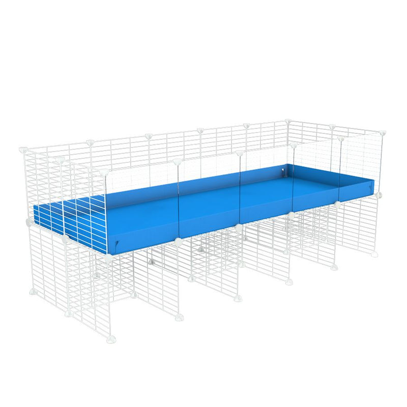 a 5x2 CC cage with clear transparent plexiglass acrylic panels  for guinea pigs with a stand blue correx and white CC grids sold in USA by kavee