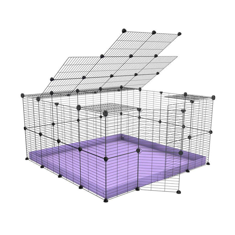 A 4x4 C&C rabbit cage with top and safe small meshing baby bars grids and purple coroplast by kavee USA