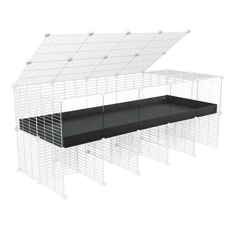 a 5x2 C&C cage with clear transparent perspex acrylic windows  for guinea pigs with a stand and a top black plastic safe white grids by kavee