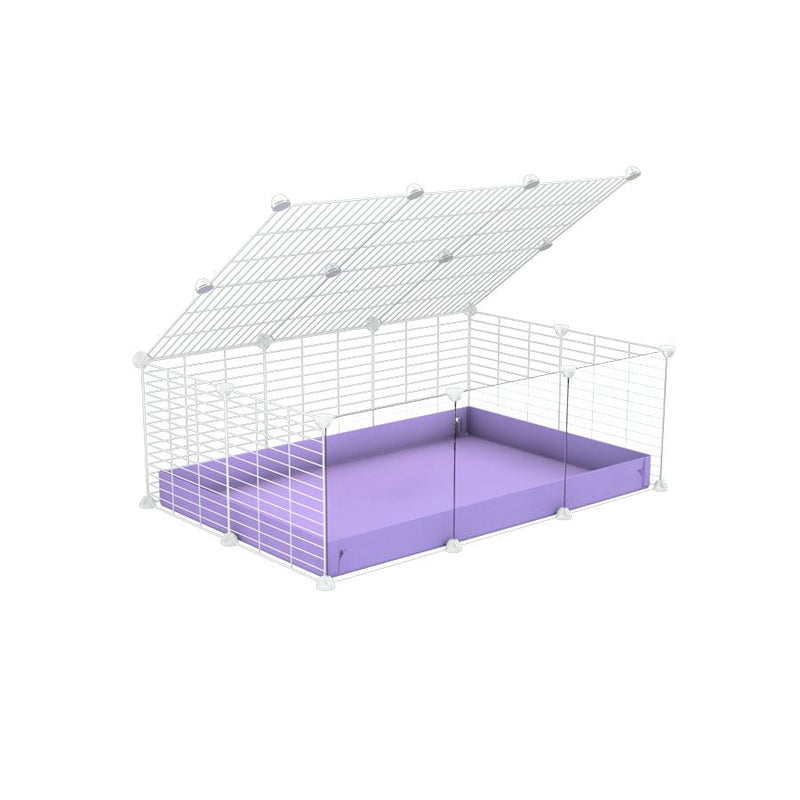 A 2x3 C and C cage with clear transparent plexiglass acrylic grids  for guinea pigs with purple lilac pastel coroplast a lid and small hole white CC grids from brand kavee