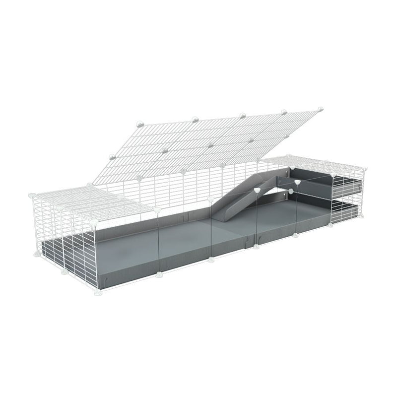 a 2x6 C and C guinea pig cage with clear transparent plexiglass acrylic panels  with loft ramp lid small hole size white C&C grids gray coroplast kavee