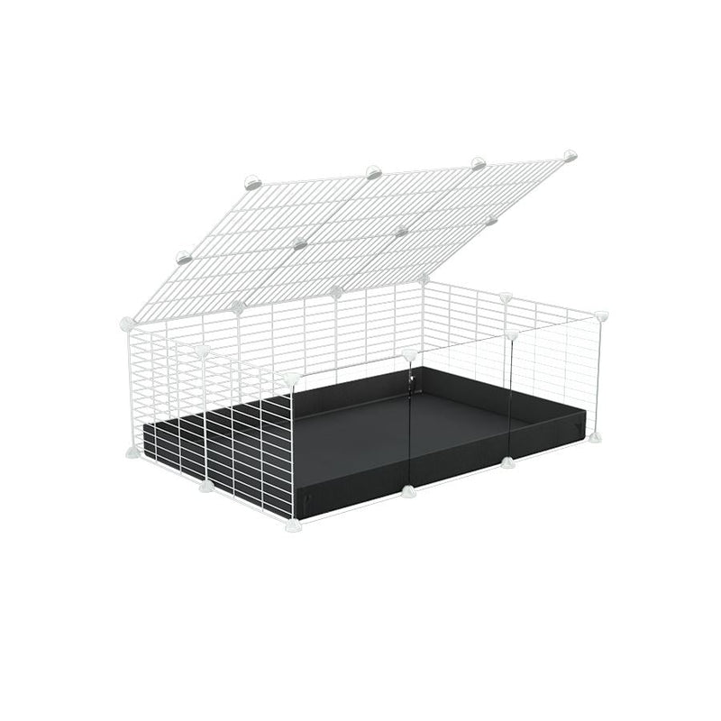A 2x3 C and C cage with clear transparent plexiglass acrylic grids  for guinea pigs with black coroplast a lid and small hole white grids from brand kavee