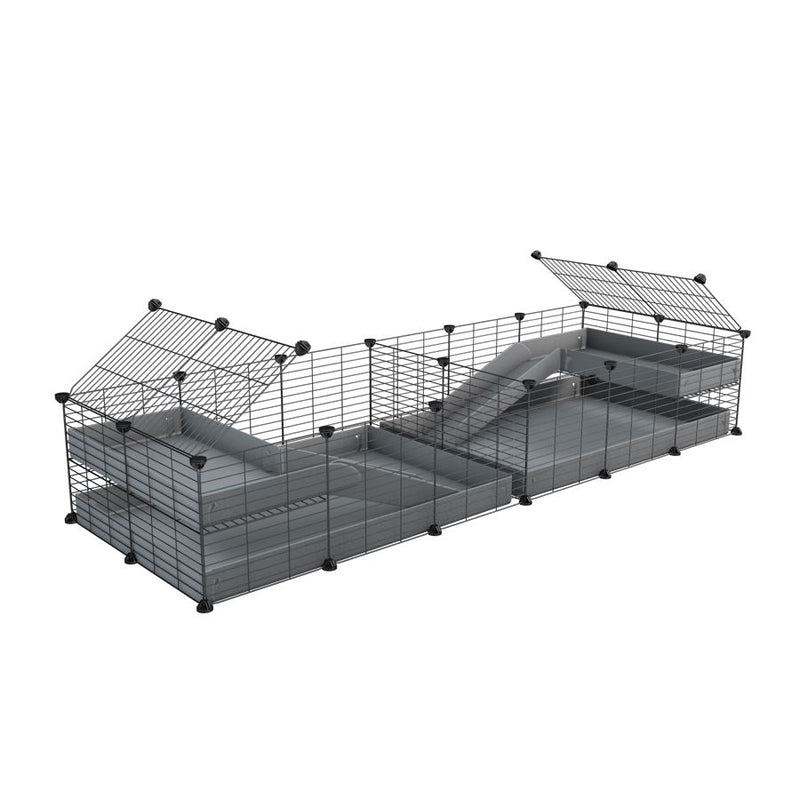 A 6x2 C&C cage with divider and loft ramp for guinea pig fighting or quarantine with gray coroplast from brand kavee