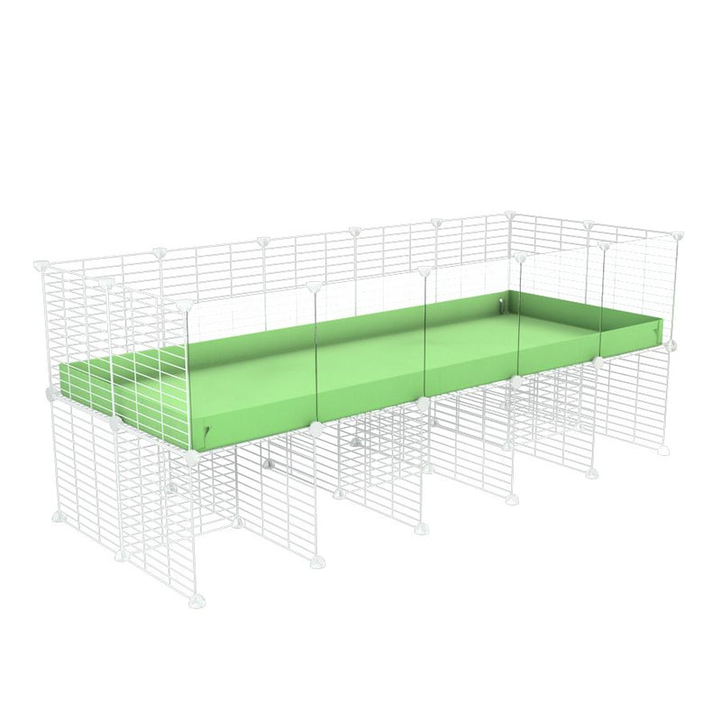 a 5x2 CC cage with clear transparent plexiglass acrylic panels  for guinea pigs with a stand green pastel pistachio correx and white grids sold in USA by kavee