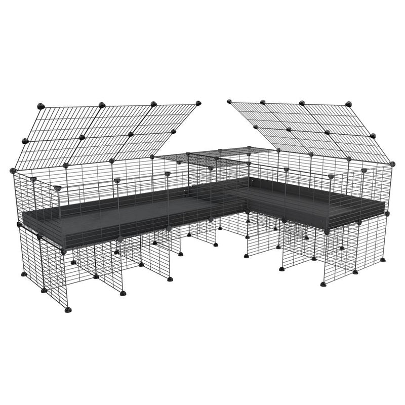 A 8x2 L-shape C&C cage with lid divider stand for guinea pig fighting or quarantine with black coroplast from brand kavee