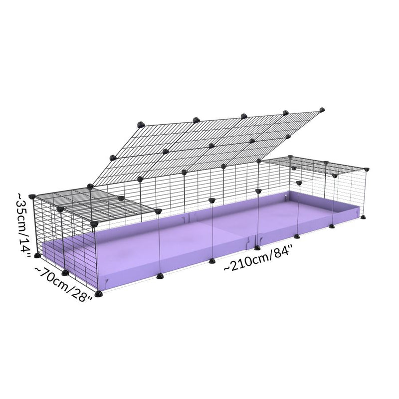 Size of A cheap 6x2 C&C cage with clear transparent perspex acrylic windows  for guinea pig with purple lilac pastel coroplast and baby grids from brand kavee