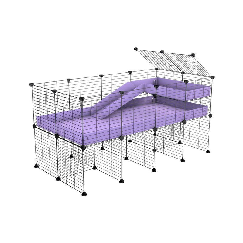 a 4x2 CC guinea pig cage with stand loft ramp small mesh grids purple lilac pastel corroplast by brand kavee