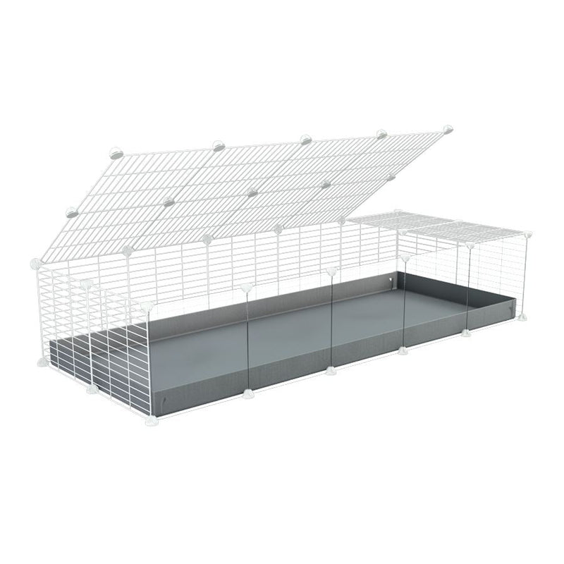 A 2x5 C and C cage with clear transparent plexiglass acrylic grids  for guinea pigs with gray coroplast a lid and small hole white CC grids from brand kavee