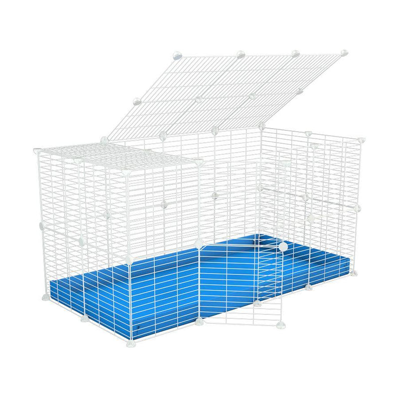 A 4x2 C&C rabbit cage with a lid and safe small meshing baby bars white grids and blue coroplast by kavee USA
