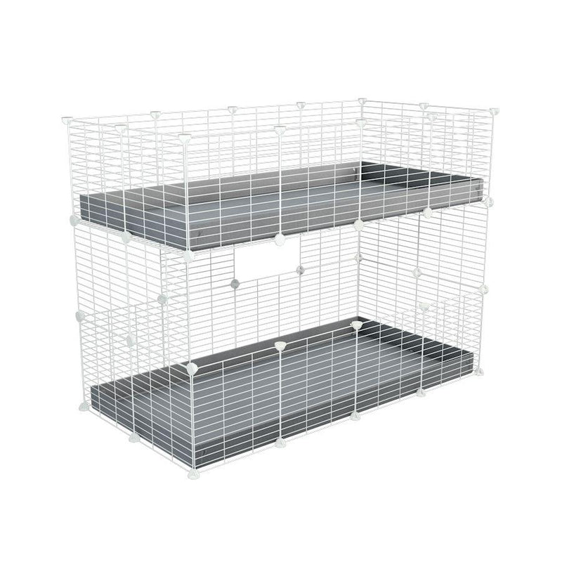 A 4x2 double stacked c and c guinea pig cage with two stories gray coroplast safe size white CC grids by brand kavee