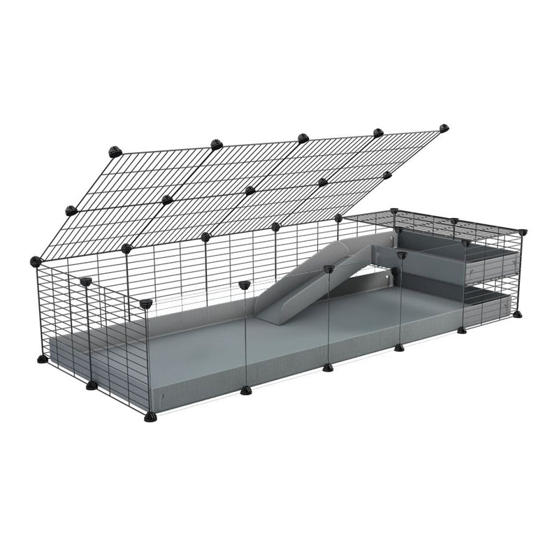 a 2x5 C and C guinea pig cage with clear transparent plexiglass acrylic panels  with loft ramp lid small hole size grids gray coroplast kavee