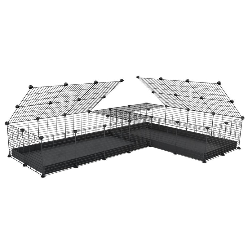 A 8x2 L-shape C&C cage with lid divider for guinea pig fighting or quarantine with black coroplast from brand kavee