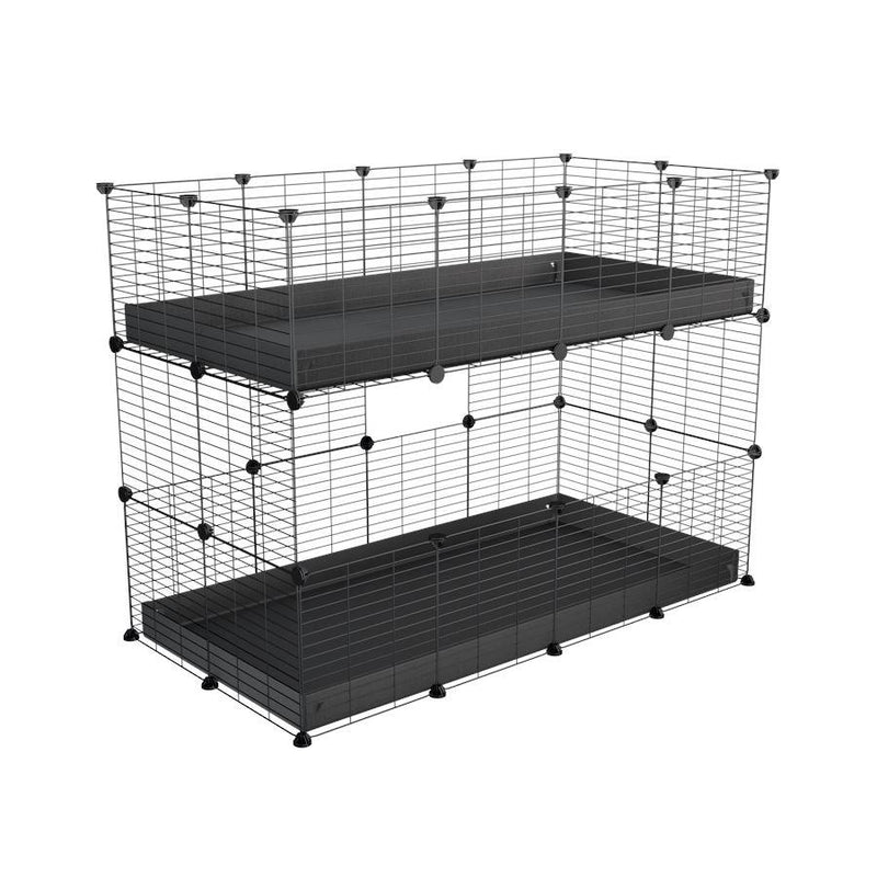 A 4x2 double stacked c and c guinea pig cage with two stories black coroplast safe size grids by brand kavee