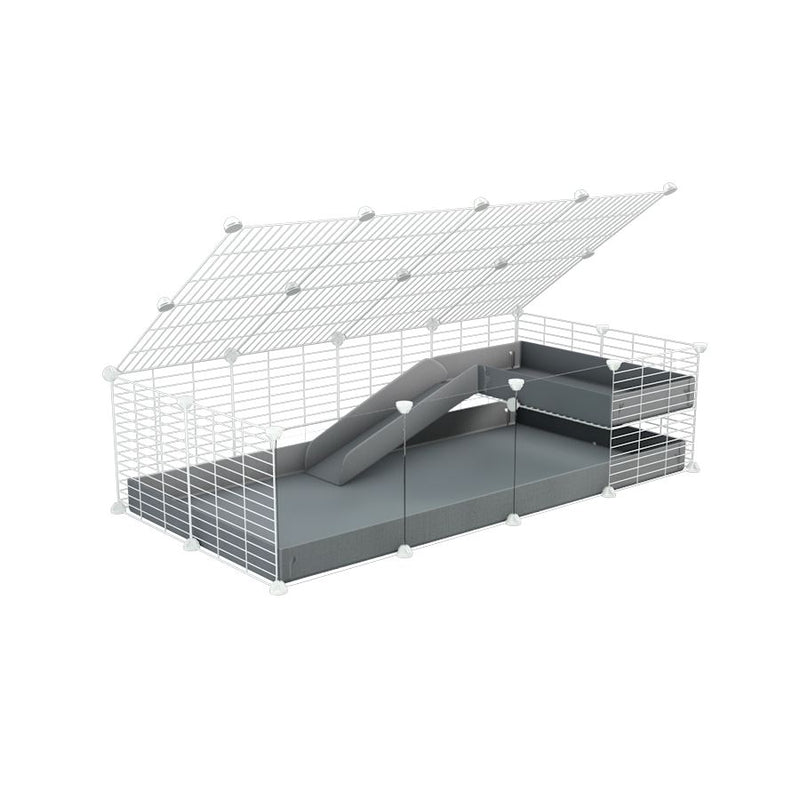 a 2x4 C and C guinea pig cage with clear transparent plexiglass acrylic panels  with loft ramp lid small hole size white CC grids gray coroplast kavee
