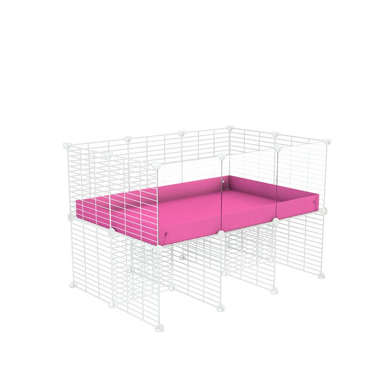 a 3x2 CC cage with clear transparent plexiglass acrylic panels  for guinea pigs with a stand pink correx and white C&C grids sold in USA by kavee