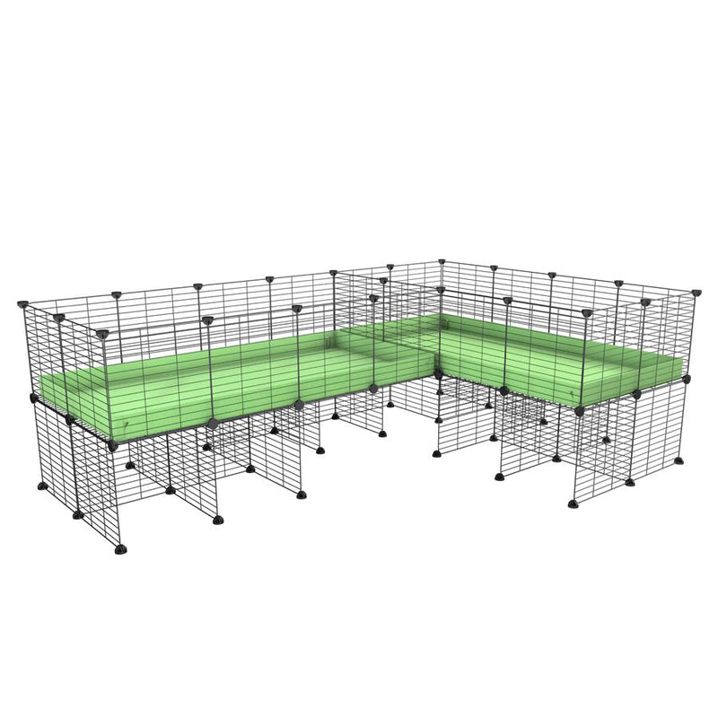 A 8x2 L-shape C&C cage with divider and stand for guinea pig fighting or quarantine with green coroplast from brand kavee