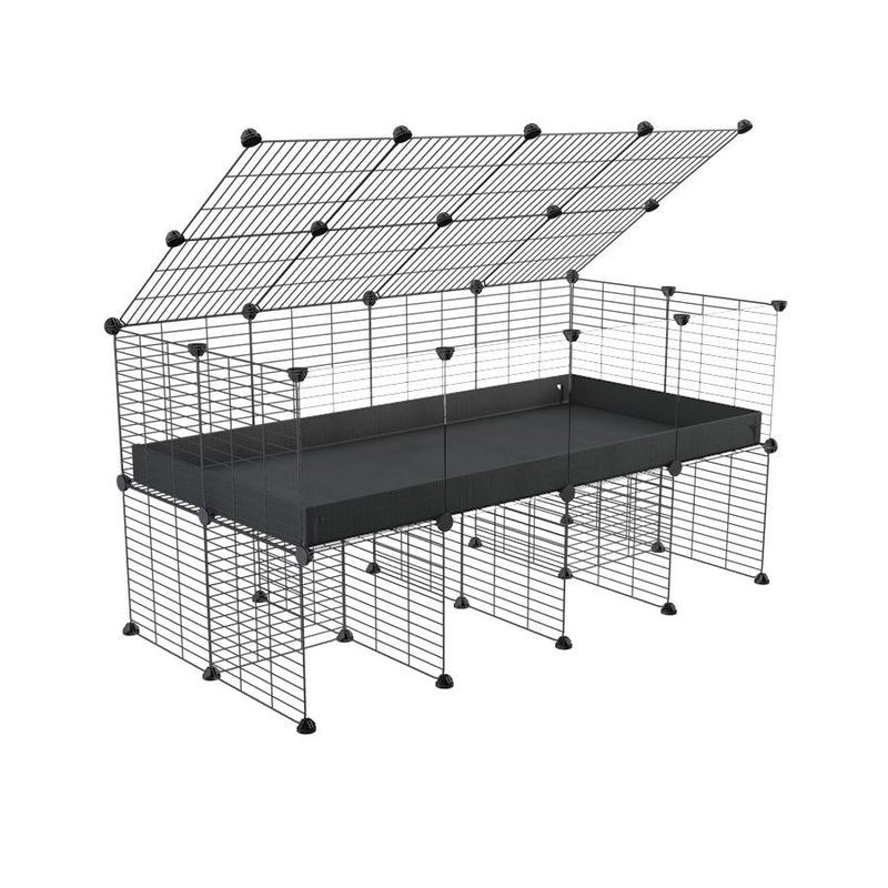 a 4x2 C&C cage with clear transparent perspex acrylic windows  for guinea pigs with a stand and a top black plastic safe grids by kavee