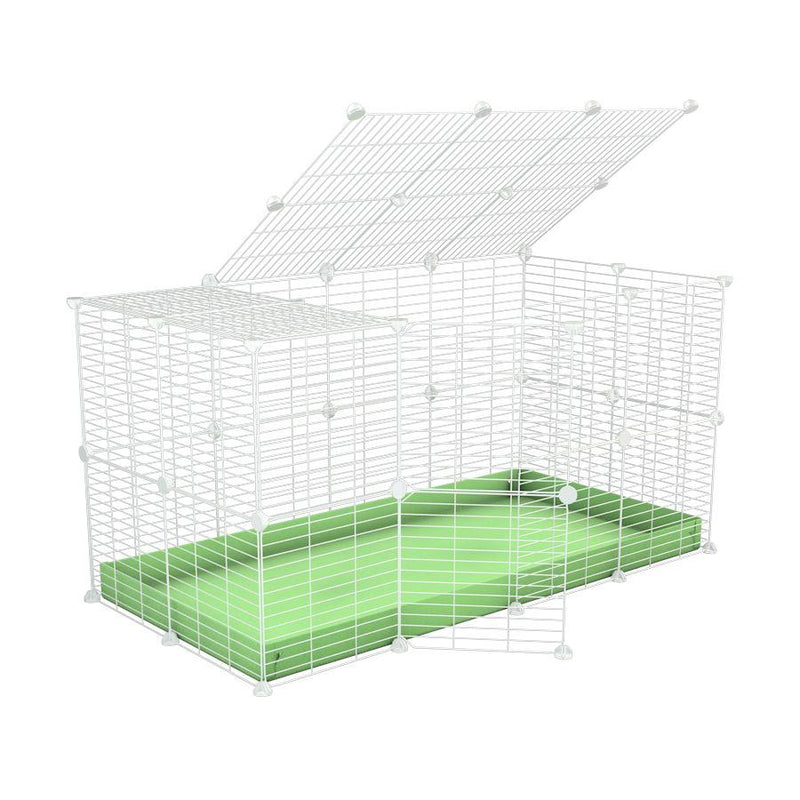 A 4x2 C&C rabbit cage with a lid and safe small meshing baby bars white grids and green coroplast by kavee USA