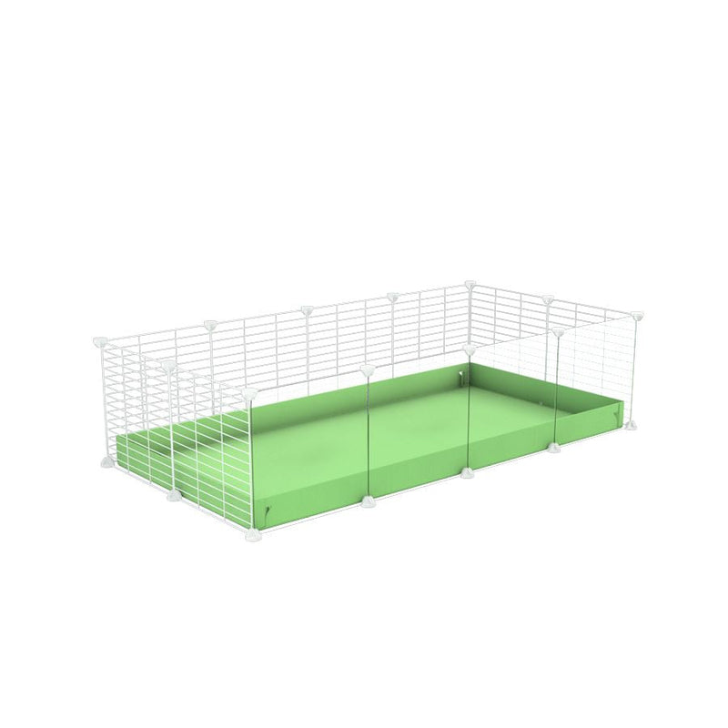 A cheap 4x2 C&C cage with clear transparent perspex acrylic windows  for guinea pig with green pastel pistachio coroplast and baby proof white C&C grids from brand kavee