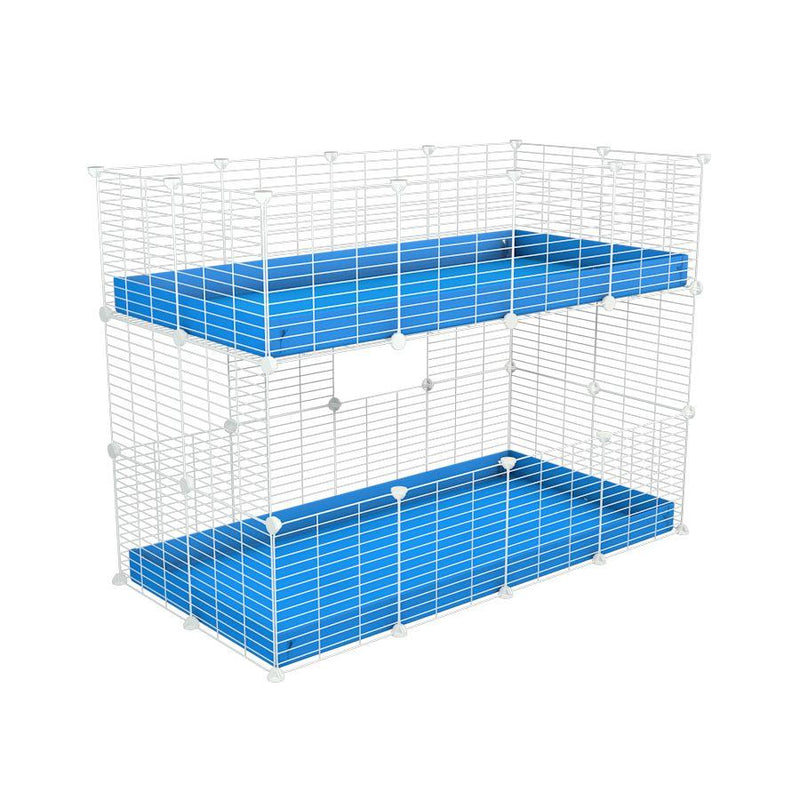 A 4x2 double stacked c and c guinea pig cage with two stories blue coroplast safe size white grids by brand kavee