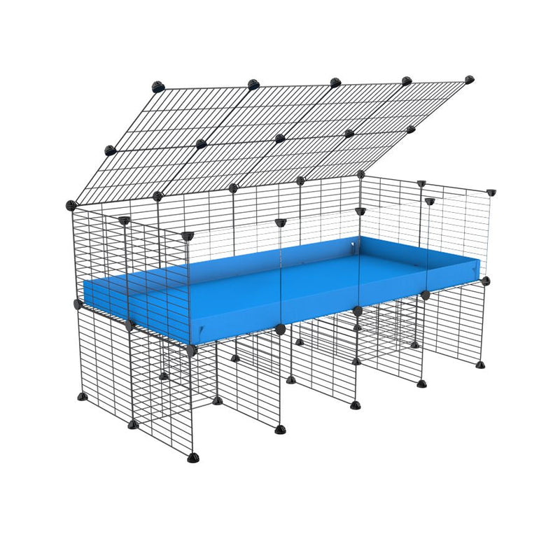 a 4x2 C&C cage with clear transparent perspex acrylic windows  for guinea pigs with a stand and a top blue plastic safe grids by kavee